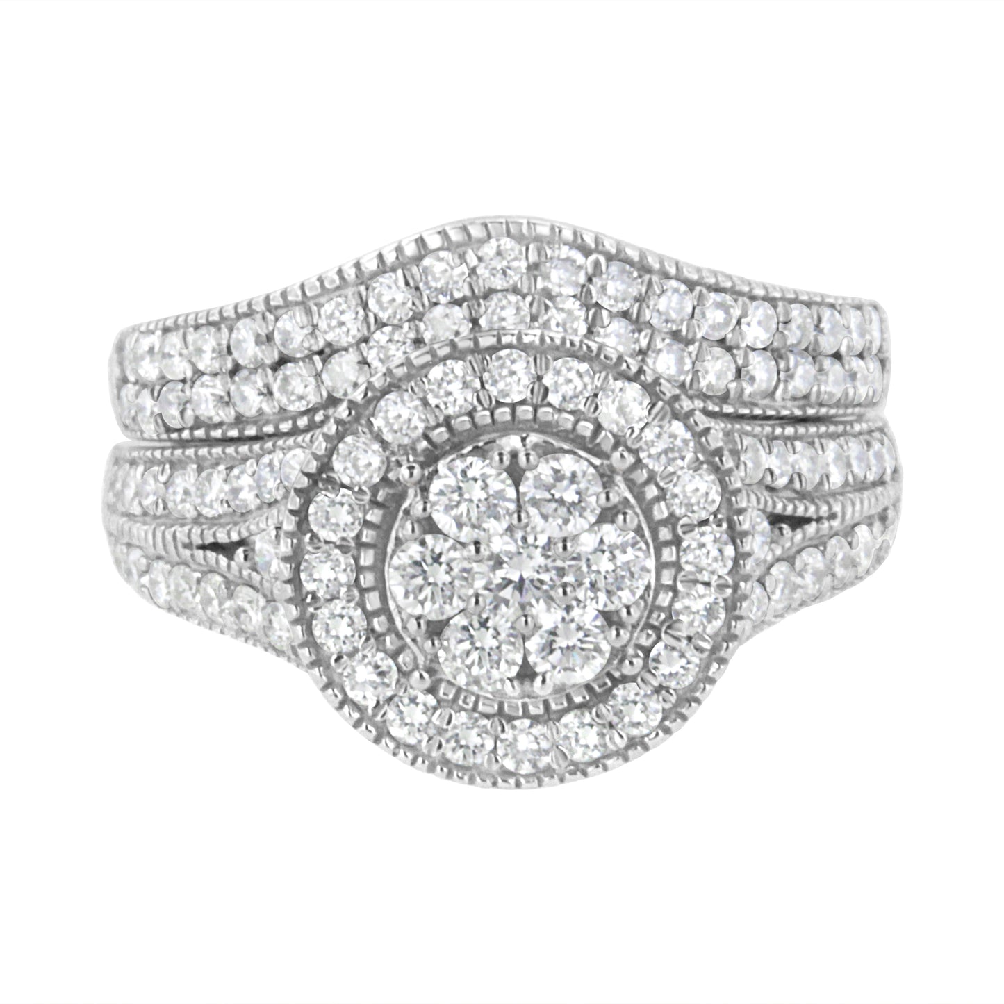 .925 Sterling Silver 1 3/8 Cttw Lab Grown Diamond Engagement Ring and Band Set (F-G Color, Vs2-Si1 Clarity)
