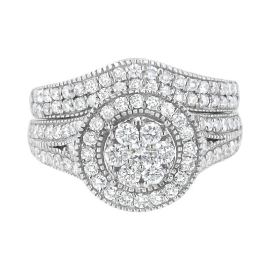 .925 Sterling Silver 1 3/8 Cttw Lab Grown Diamond Engagement Ring and Band Set (F-G Color, Vs2-Si1 Clarity)