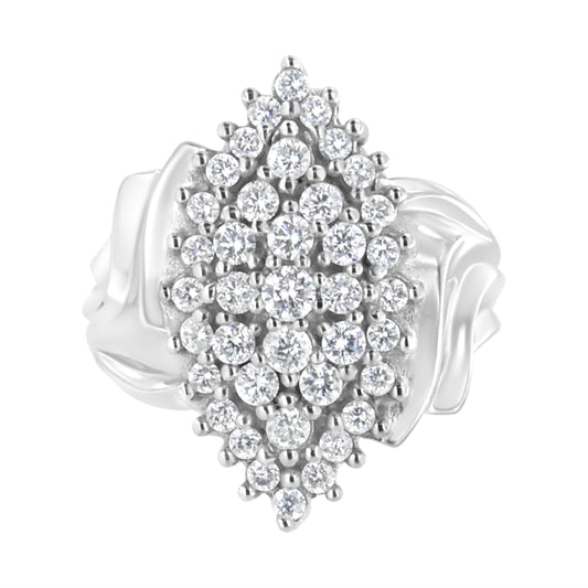 .925 Sterling Silver 1 Cttw Lab Grown Diamond Cluster Ring (F-G Color, Vs2-Si1 Clarity) - Size 7