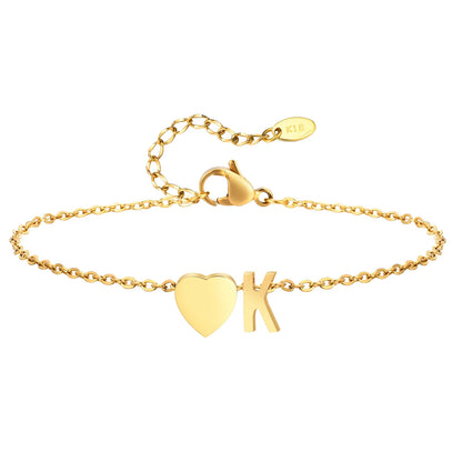 Women Heart Initial Stainless Steel Personalized Anklet Bracelets