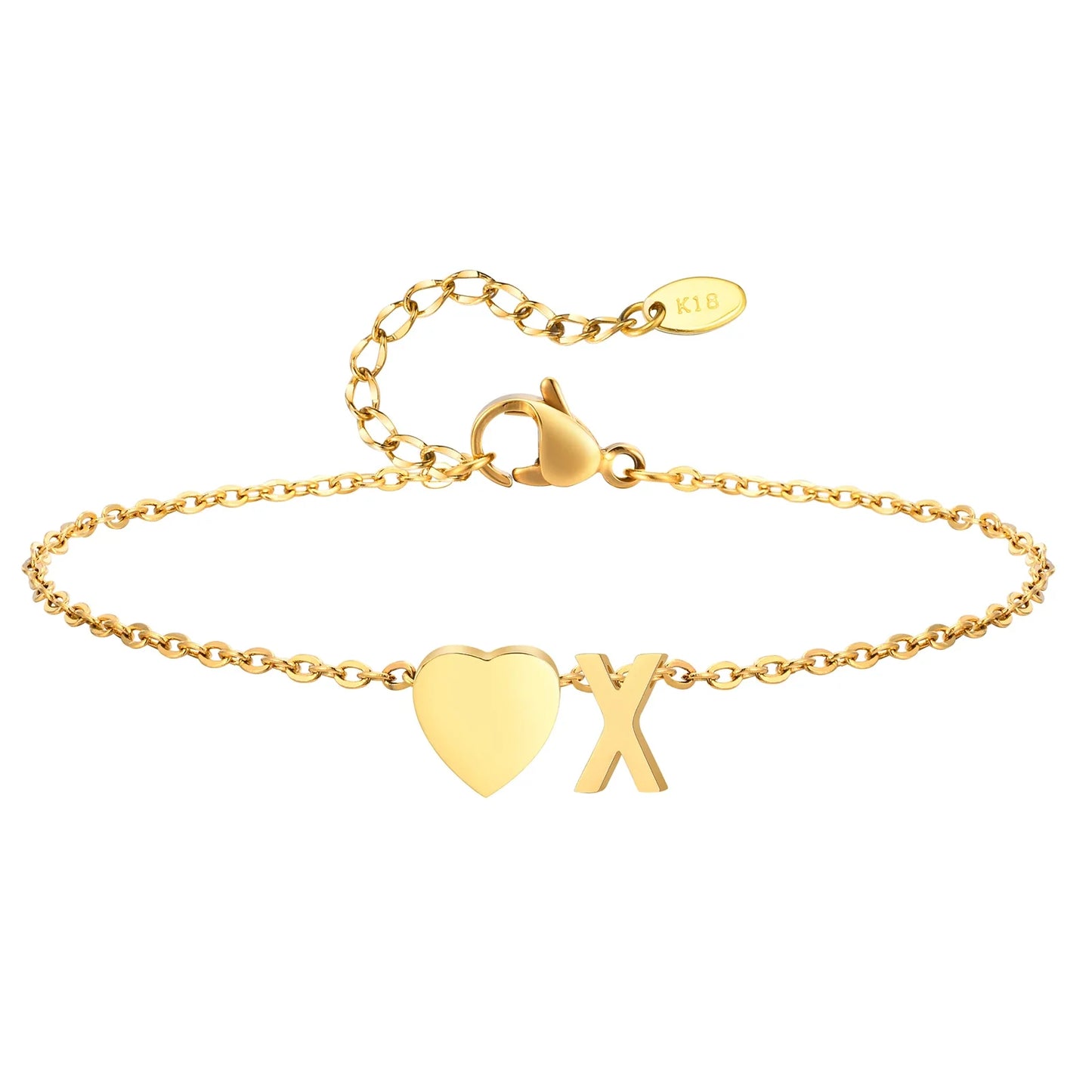 Women Heart Initial Stainless Steel Personalized Anklet Bracelets