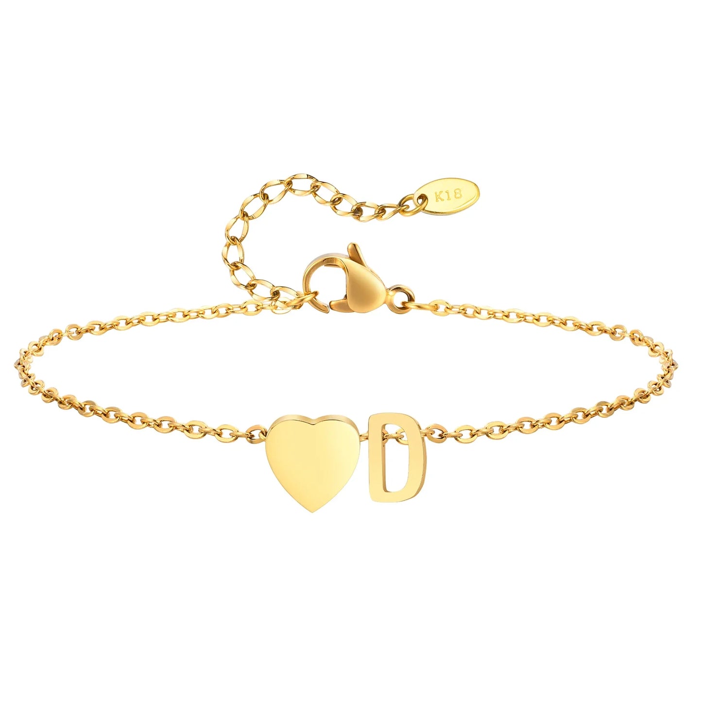 Women Heart Initial Stainless Steel Personalized Anklet Bracelets