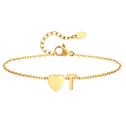 Women Heart Initial Stainless Steel Personalized Anklet Bracelets