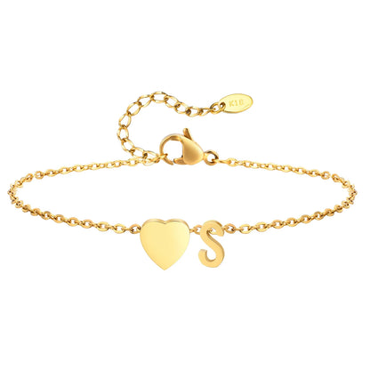 Women Heart Initial Stainless Steel Personalized Anklet Bracelets