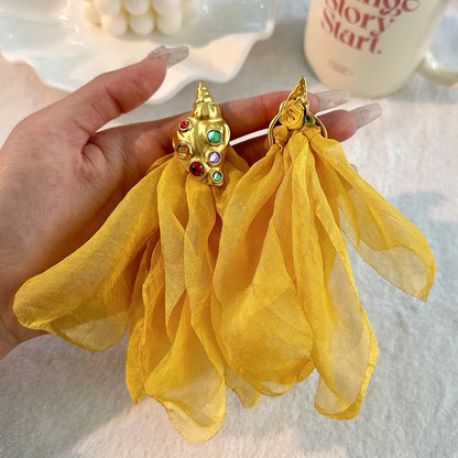 Handmade Cotton Long Tassel  Earrings