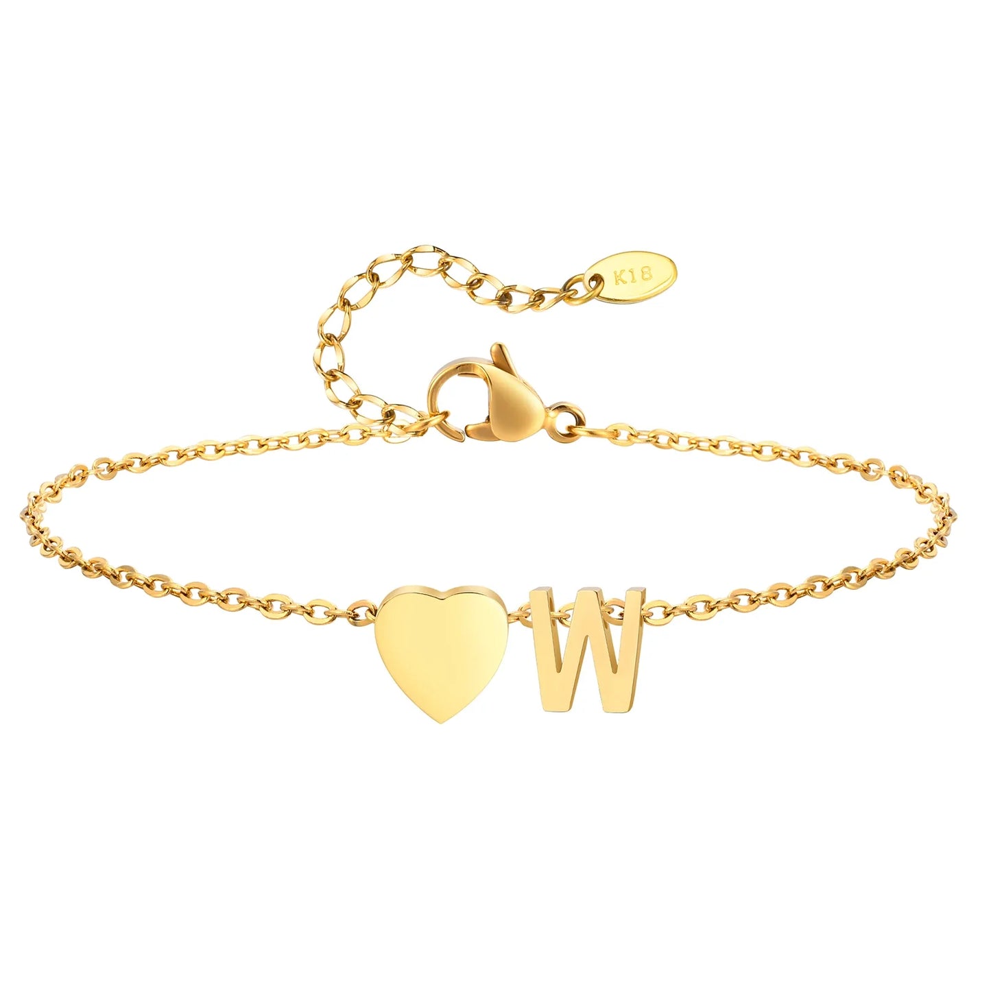 Women Heart Initial Stainless Steel Personalized Anklet Bracelets