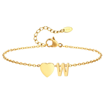 Women Heart Initial Stainless Steel Personalized Anklet Bracelets