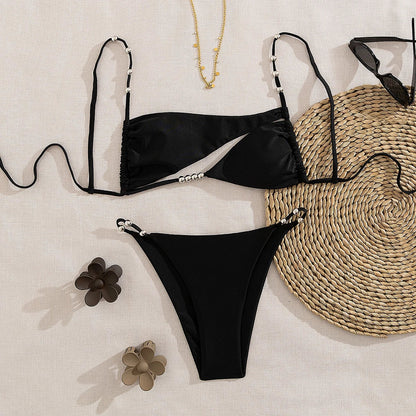 Bead Chain Cut Out two piece swimsuit