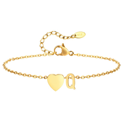 Women Heart Initial Stainless Steel Personalized Anklet Bracelets