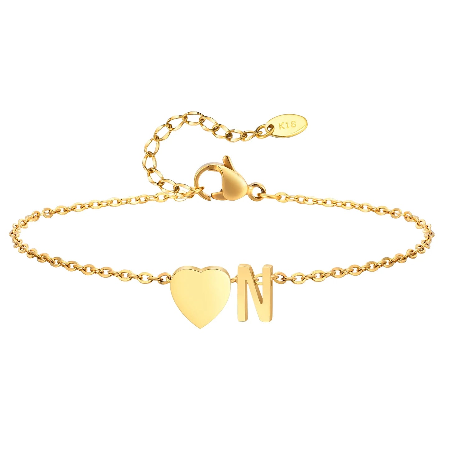 Women Heart Initial Stainless Steel Personalized Anklet Bracelets