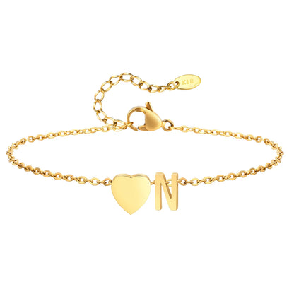 Women Heart Initial Stainless Steel Personalized Anklet Bracelets