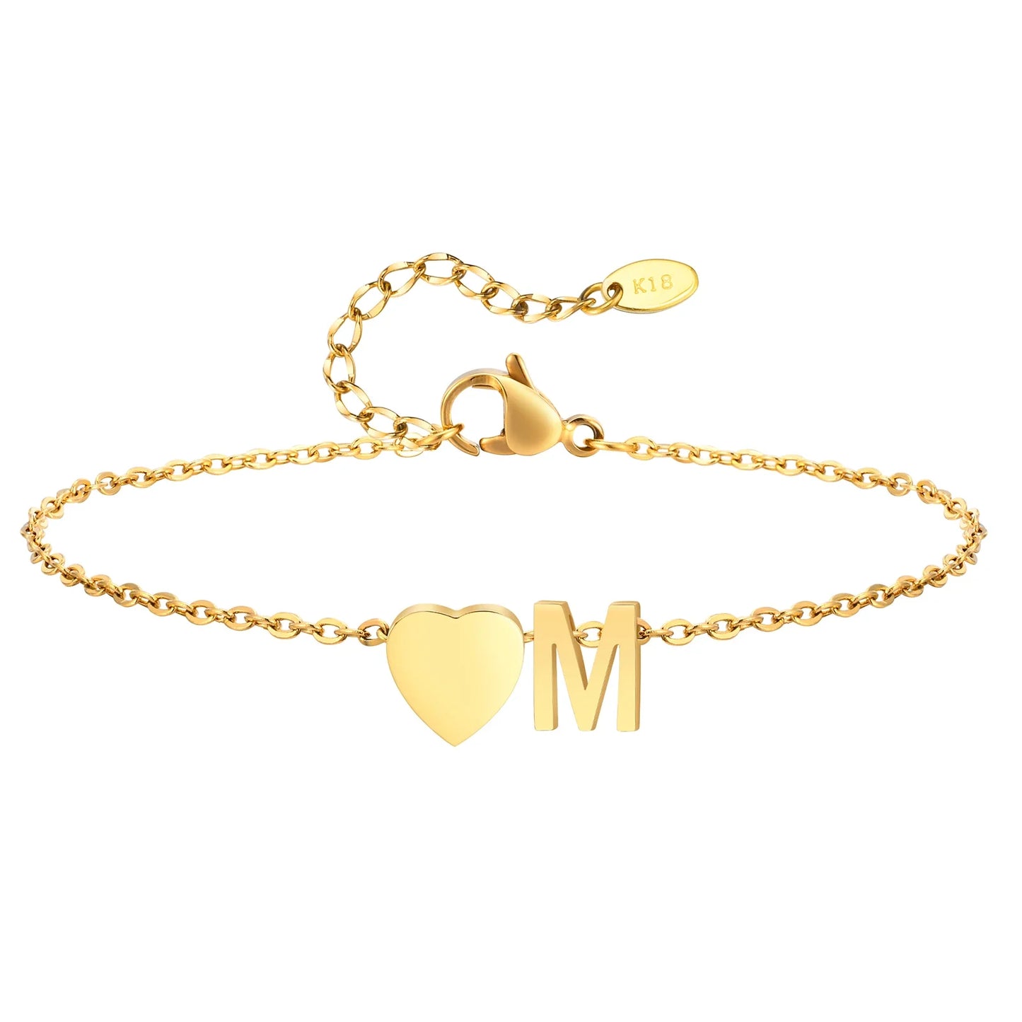 Women Heart Initial Stainless Steel Personalized Anklet Bracelets
