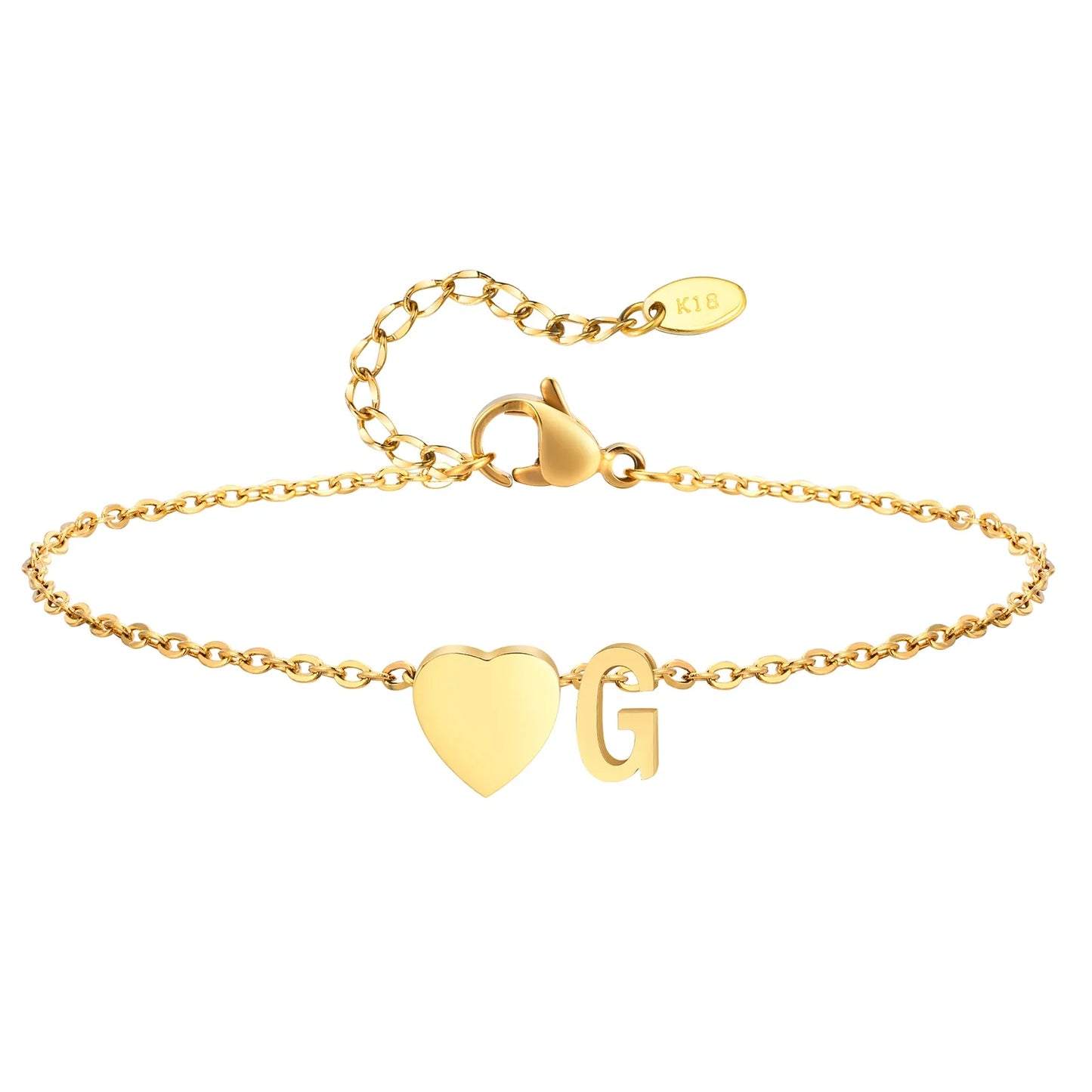 Women Heart Initial Stainless Steel Personalized Anklet Bracelets