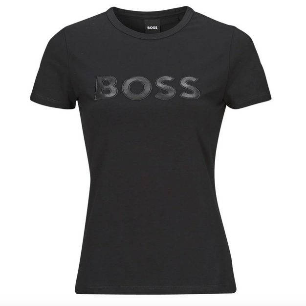 Hugo Boss Eventsa4 Black Leather Logo Cotton T-Shirt
