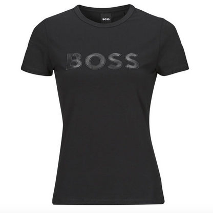 Hugo Boss Eventsa4 Black Leather Logo Cotton T-Shirt