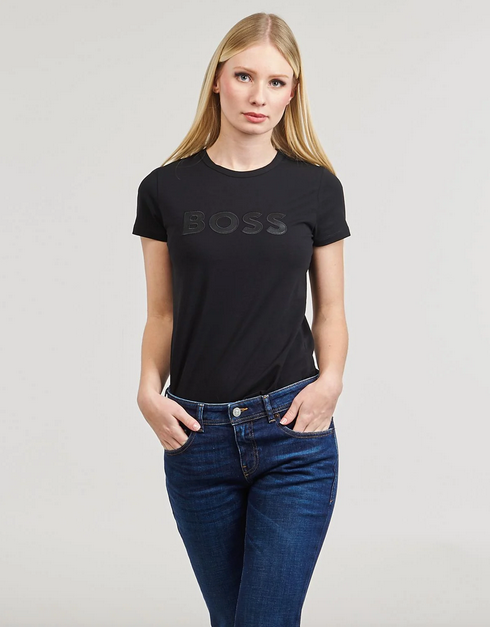 Hugo Boss Eventsa4 Black Leather Logo Cotton T-Shirt