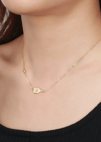 Pickleball Dainty Dinker Flower Paddle Gold Necklace