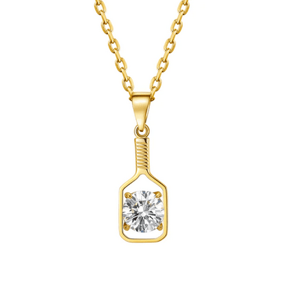 Pickleball Diamond Solitaire FINE Solid 14K Gold Paddle Necklace