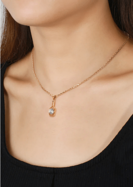Pickleball Solitaire Crystal FINE Solid 14K Gold Paddle Necklace