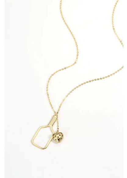 Pickleball Heart Necklace Gold