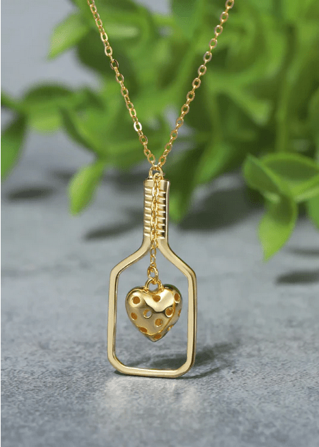 Pickleball Heart Necklace Gold