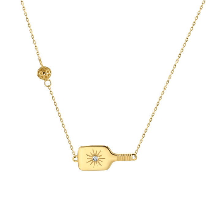 Pickleball Dinker FINE Necklace Solid 14k Gold with Diamond
