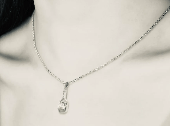 Pickleball Solitaire Paddle and Stone Silver  Necklace