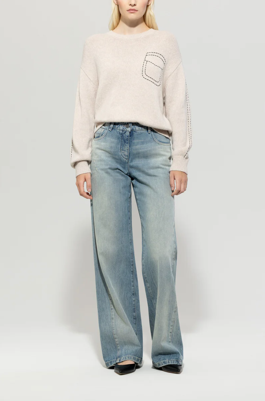 Luisa Cerano Beige Contrast Stitch Sweater