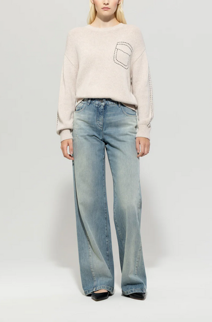 Luisa Cerano Beige Contrast Stitch Sweater