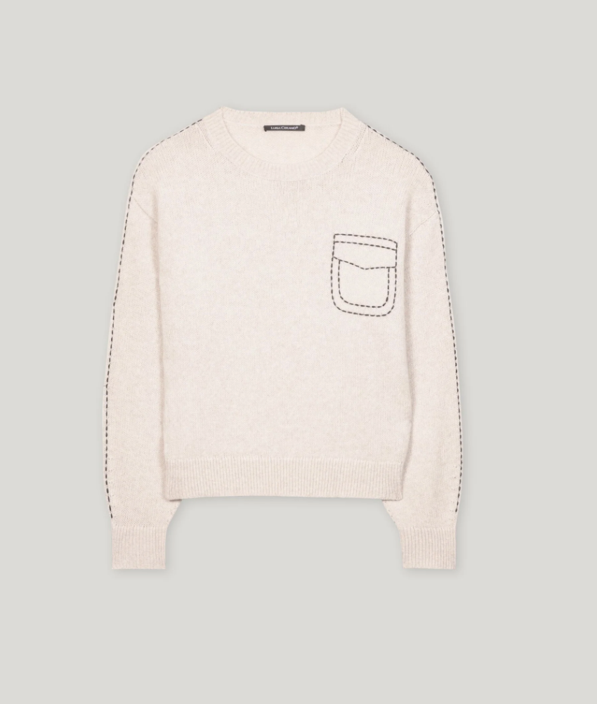 Luisa Cerano Beige Contrast Stitch Sweater