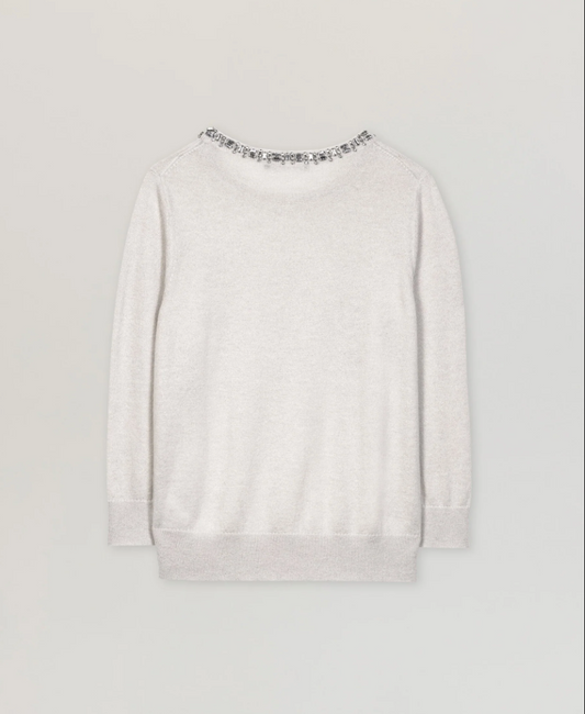 Luisa Cerano Beige Crystal Embellished Sweater