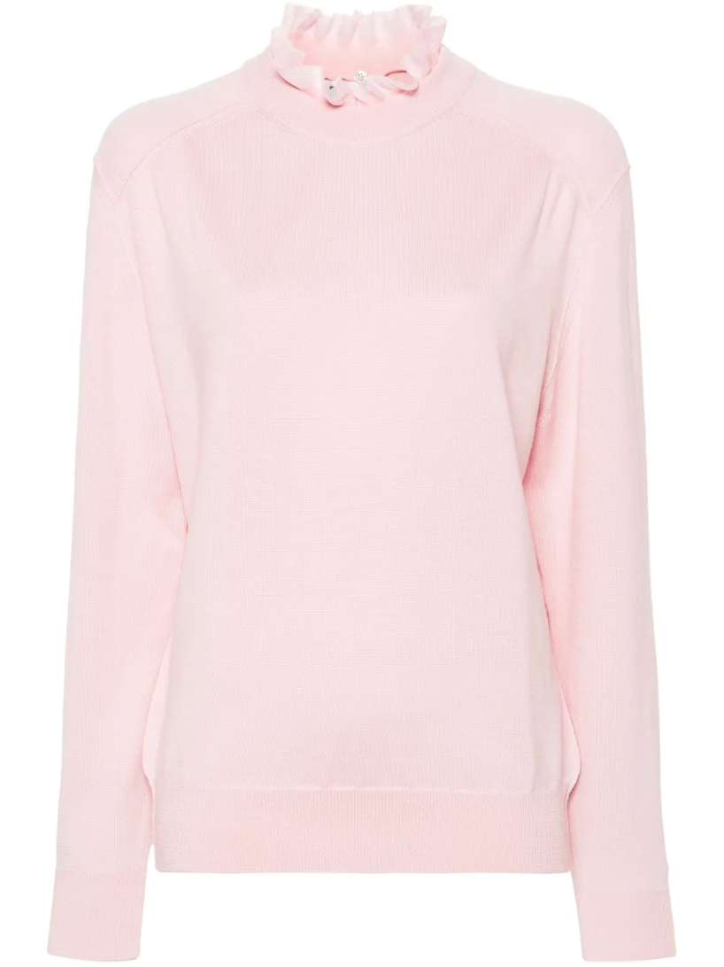 Philosophy di Lorenzo Serafini Pink Frilled-Neckline Silk Sweater