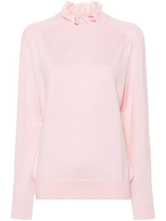 Philosophy di Lorenzo Serafini Pink Frilled-Neckline Silk Sweater