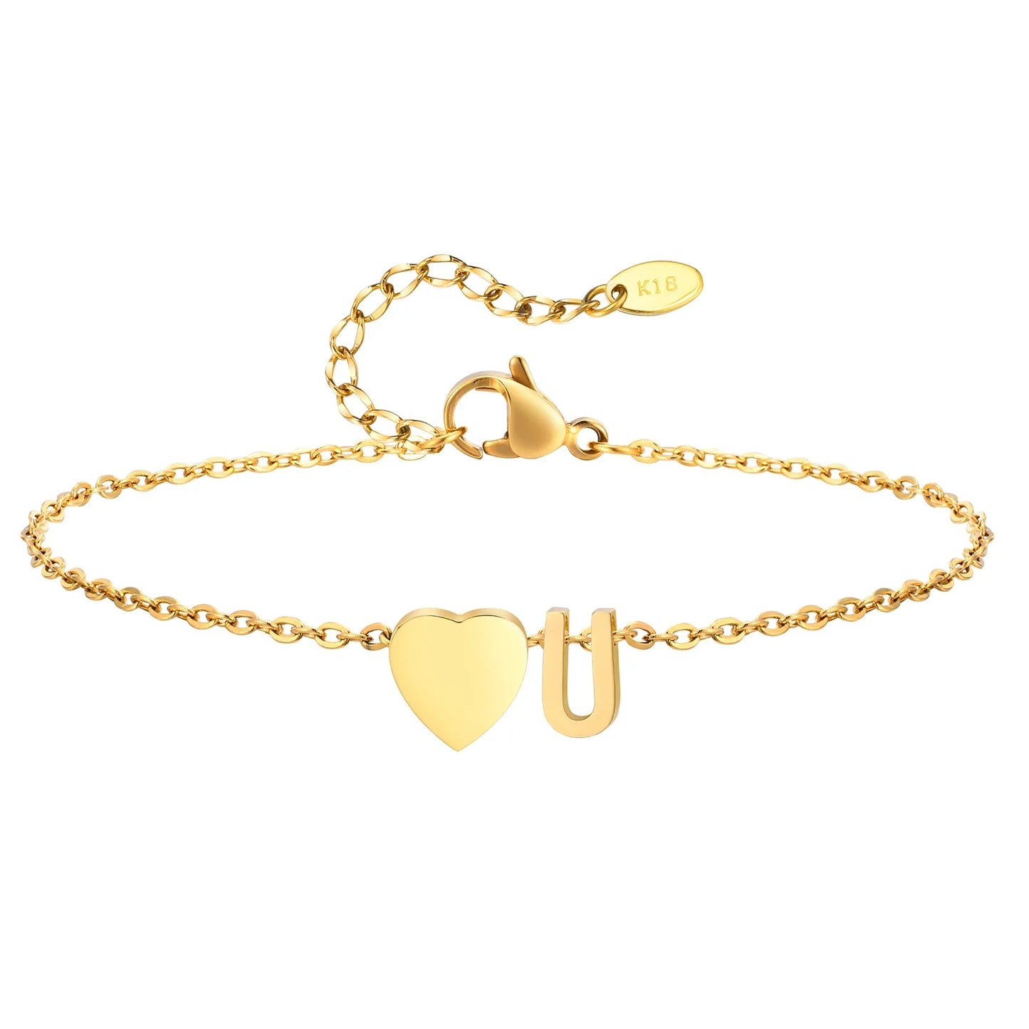 Women Heart Initial Stainless Steel Personalized Anklet Bracelets