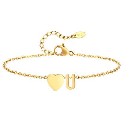 Women Heart Initial Stainless Steel Personalized Anklet Bracelets