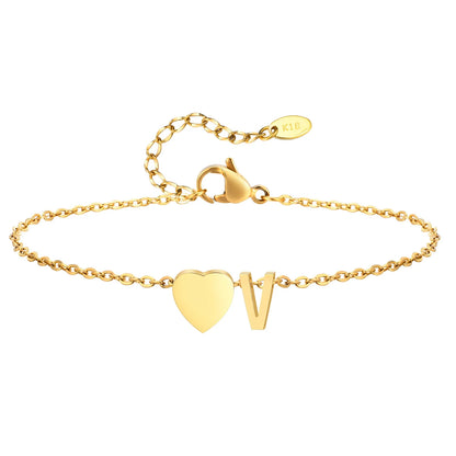 Women Heart Initial Stainless Steel Personalized Anklet Bracelets