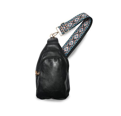Vegan Leather Crossbody Shoulder Sling Bag with Printed Adjustable Strap