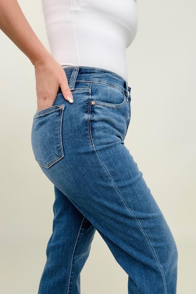 Judy Blue High Waist Fray Slit Release Hem Straight Jeans