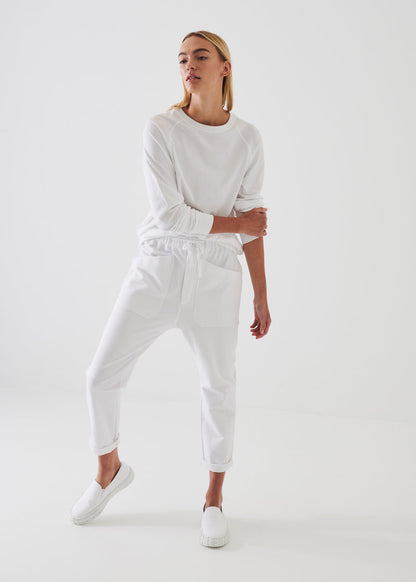 Patrick Assaraf Pima Cotton Stretch Oversized Ranglin Sweatshirt - White