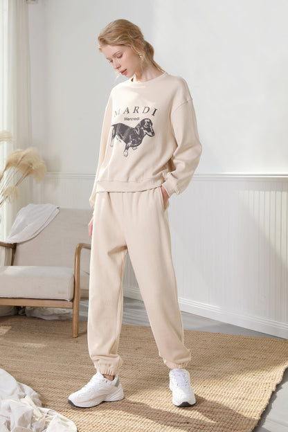 Weiner Dog Sweatshirt Creamy Beige