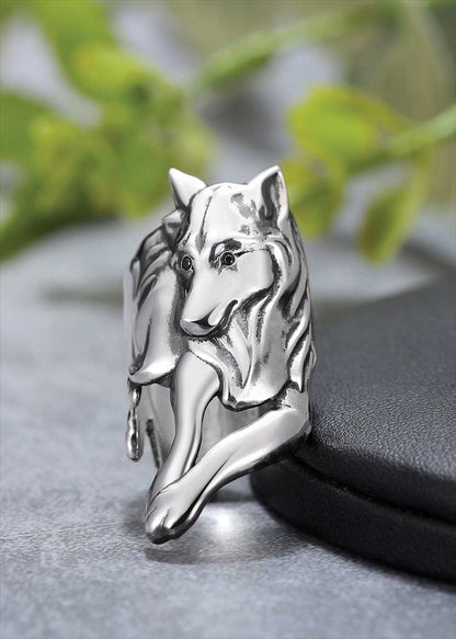 Everwild Courage Wolf Cuff Ring in Silver + Diamonds