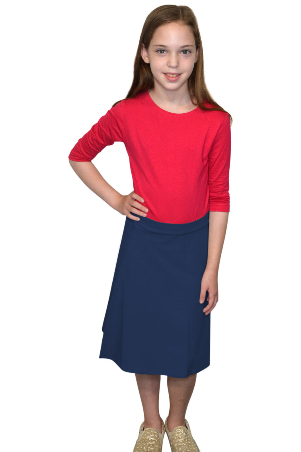 GIRLS A-line Cotton Lycra Knee Length Skirt #1913