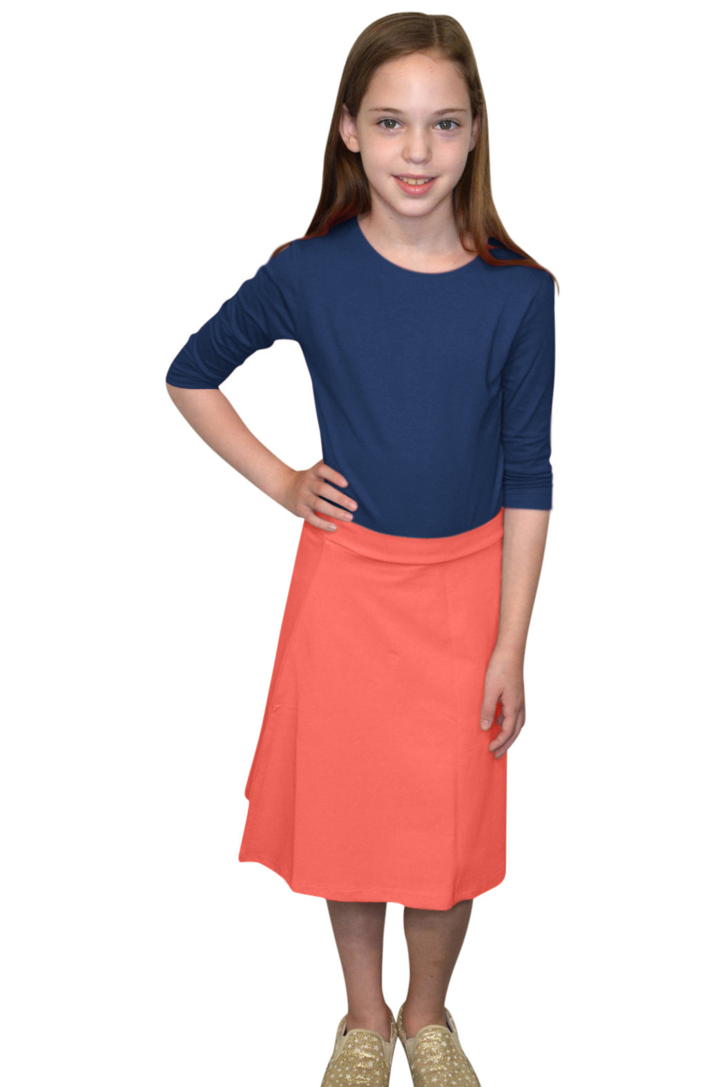 GIRLS A-line Cotton Lycra Knee Length Skirt #1913