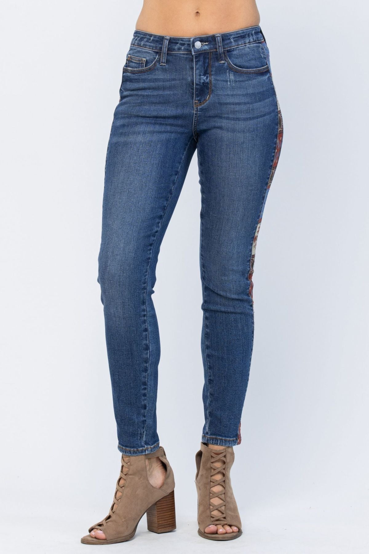 Judy Blue Mid-Rise Rad Embellishment Western Print Relaxed Fit Jeans