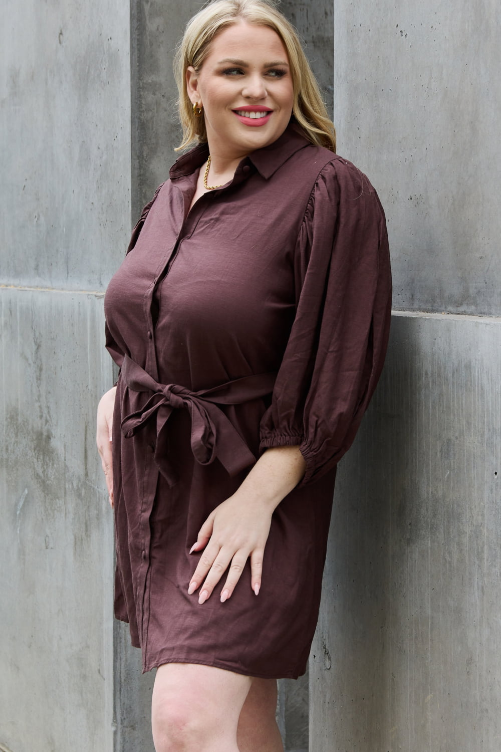 Jade by Jane Hello Darling Full Size Half Sleeve Belted Mini Dress in Charcoal
