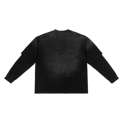 ESSNTIAL ELEMNTS Unisex 250G Sunfade Hand-Frayed Faux Two-Piece Tee