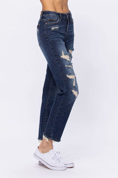 Judy Blue Mid-Rise Distressed Boyfriend Jeans