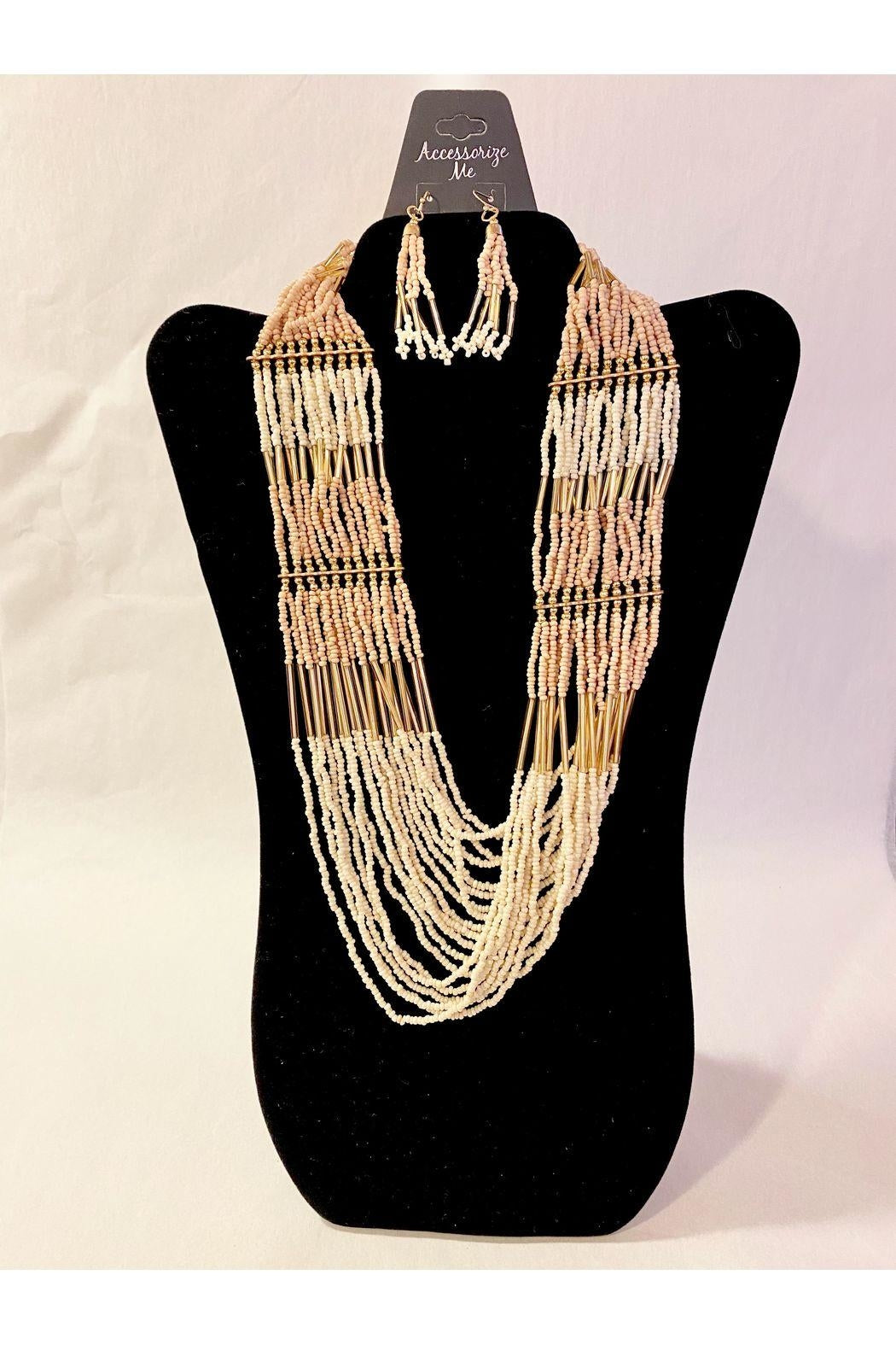 Ivory Beaded Necklace With Earrings