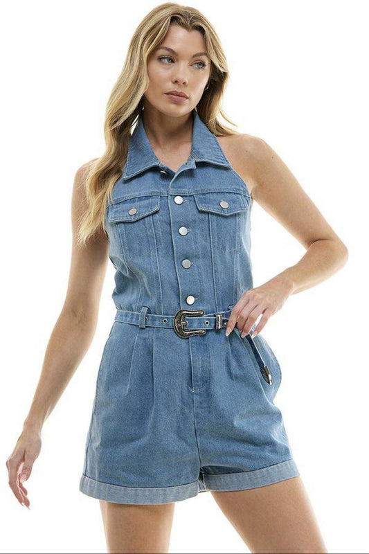 Denim Halter Romper