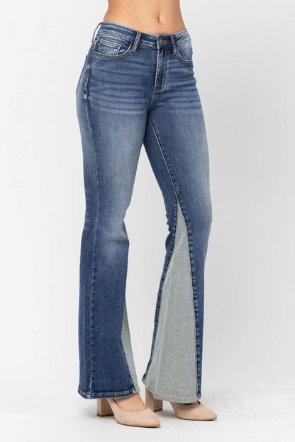 Judy Blue Mid-Rise Two Tone Panel Flare Jeans